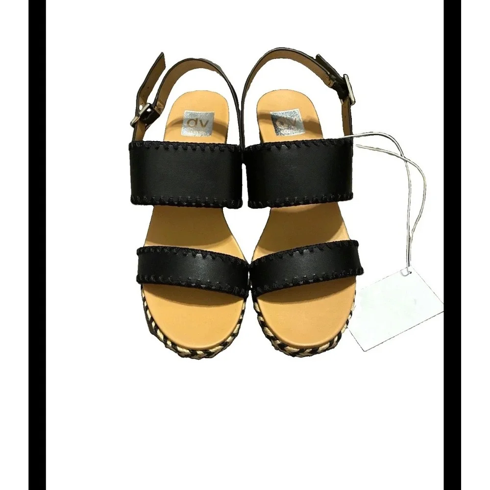 DV Dolce Vita Black Whipstitch Wedge Sandals Espadrille Platform 9.5 NEW